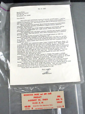 ORIGINAL UNUSED 1969 WOODSTOCK ADMISSION CONCERT TICKET FRIDAY 8/15 + COA LETTER picture
