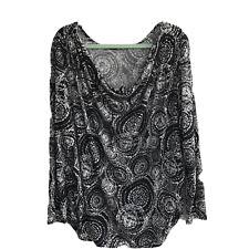 Lane Bryant Women Top 26 28 Long Sleeve Pullover Black Circle Print Cowl Neck picture