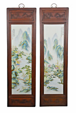 Huge Pair Chinese Early Republic Landscape Porcelain Wall Plaque - Zhang Zhitang picture