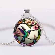 Hummingbird Flower Round Pendant Necklace Men Women Fashion Exquisite Glass New picture