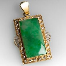 Natural Green Jade 3Ct Antique Vintage  Pendant 14k Yellow Gold Finish 925 picture