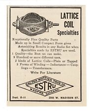 1924 ESTRU Lattice Coil Radio Variometer Tuner Dalton Whittier Vintage Print Ad picture