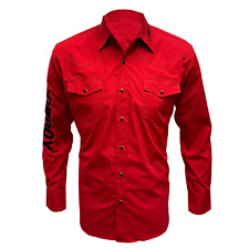 Mens RODEO WESTERN Shirt RED COWBOY EMBROIDERED PEARL SNAP UP 2 SNAP POCKET picture