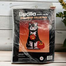 Vtg Bucilla Plastic Canvas PUMPKIN PRIZE Doorstop Halloween Kit 6039 Black Cat picture