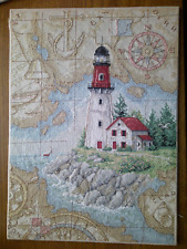 Large Finished Cross Stitch Picture LIGHTHOUSE SCENE 14x10 picture
