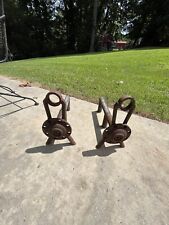 VINTAGE CAST IRON ANDIRONS FIRE DOGS Fireplace Log holders Rustic Cabin picture