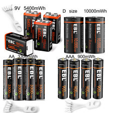 Lot EBL 1.5V AA AAA 9V D Cell USB Battery Lithium li-ion Rechargeable Batteries picture