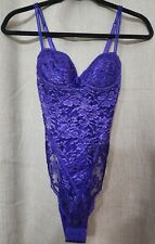 Vintage Victoria's Secret Purple Lace High Cut Wired Bodysuit Gold Label 32B picture