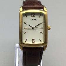 Vintage Timex Tank Watch Women 24mm Gold Tone Brown Leather Band New Battery picture