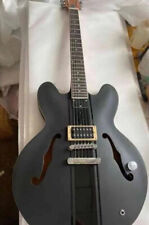 Custom Semi-Hollow Body Electric Guitar Delonge White with Black Stripe Design picture