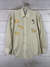 Mili Designs Womens Shirt Sz PP Brown Stripe Embroidered Dogs Studded Button Up picture