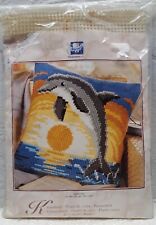 VTG VERVACO 16x16 DOLPHIN SUNSET Cross Stitch PILLOW KIT New Old Stock  picture
