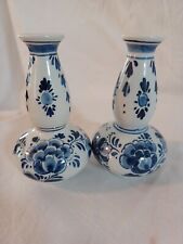 DELFT BUD VASE 2 Antique SIGNED AND NUMBERED 3.87” Tall, Very Small picture