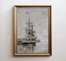 Muted Nautical Ship Oil Painting Vintage Sailboat Wall Art picture