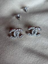 Authentic Chanel Button Large Crystal CC Earrings Silver picture
