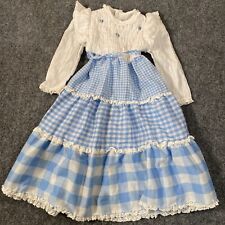 Nannette Dress Girls 2T  Blue White Gingham Smocked Flower Patches Vintage 1970s picture