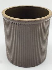RARE Antique Stoneware Ribbed Brown  Crock 7 1/2” Tall And 7 1/2” Wide picture