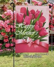 Happy Mother's Day Holiday Pink Tulips ~  Garden Flag ~ 12