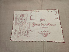 1930s/40s needle work 20 x30 Bless Our Home. Red and off white picture