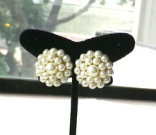 Gorgeous Vintage Mid Century Cluster Pearl Earrings  Screw Back picture
