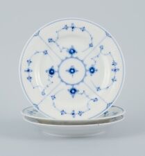 Royal Copenhagen, Blue Fluted plain, three antique lunch plates. Early 19th C. picture