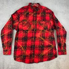 Angry Minnow Shirt Mens L Red Plaid Flannel Speckled Minnesota Paul Bunyan Fish picture