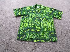 Vintage Evelyn Margolis Shirt Mens Large Green Button Up Hawaiian Islands picture