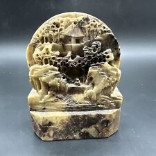 Vintage Chinese Carved Soapstone Marble Mountain Village Figurine Sculpture picture
