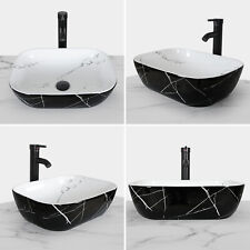 ELECWISH Bathroom Vessel Sink Black Ceramic Counter Top Basin Bowl w/ Faucet picture