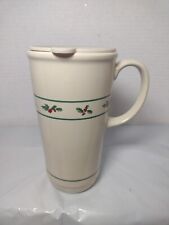 LONGABERGER Pottery Heritage Holly Berry Holiday Travel Mug With Lid New picture