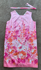 Vintage Womens Pink Floral Lined Sleeveless Shift W/Belt-40