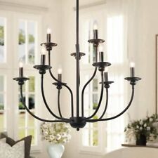 LNC Black Large Chandelier 30 in. Two-Tier 9-Light Classic Candlestick Pendant picture