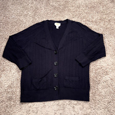 Vintage Talbots Cardigan Womens XL Blue Black Cable Knit Sweater Minimal Pima picture