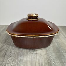 Hull Brown Drip 10 in. Pottery Oven Proof Oval Casserole Dish w/Lid Vintage USA picture