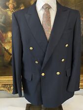 VTG English Manor 44R Navy Wool Hopsack Double Breast Gold Button Blazer Jacket picture