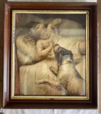 Antique ~ B.F. Reinhart 1870 Girl With Her Dog Chromolithograph~17”H x 15”W picture