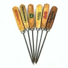 Vintage Advertising Ice Pick Set (Set of 6) Chrome With Real Wood Handles picture