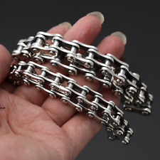 Pure S925 Sterling Silver Chain Men Women Punk Bicycle Link Bracelet 7.9inch picture