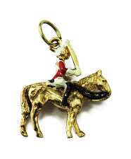 9K Yellow Gold Redcoat British Soldier on Horse Charm Necklace Pendant ~ 3.2g picture