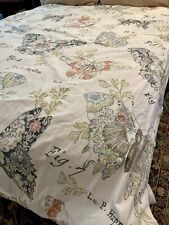 Pottery Barn Pastel Butterfly Script  Duvet Cover Ivory  Queen Reversible Cotton picture
