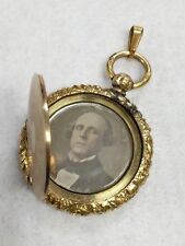Exquisite Antique Gold Filled Double Locket with Colored Daguerreotype Photos picture