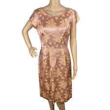 Vtg 50s Blush Pink Gold Floral Jacquard Brocade Sheath Party Dress Women's M picture