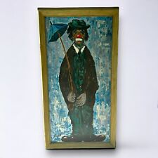 Antique Oil Painting Sad Clown In Rain Holding Umbrella Signed Grifoll Spain picture