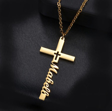 Custom Name Necklace Cross Jewelry Pendant Stainless Steel Gold Silver Men Women picture