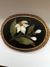 Antique Victorian Early Pietra Dura 14K Lily Brooch, c 1870 picture