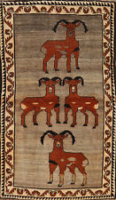 Vintage Tribal Natural Dye Animals Pictorial Wool Gabbeh Handmade Rug Carpet 4x6 picture