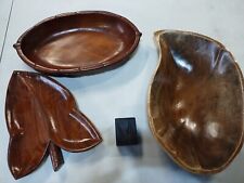 Vintage African Hand Carved-Ebony Wood Block + Wood / Pod Bowls - Cameroun picture