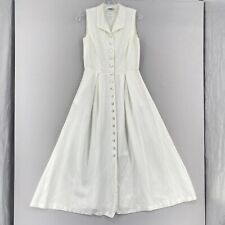 Laura Ashley Sleeveless Linen Dress USA Size 6 Cream Fit Flare Pleated Cottage picture