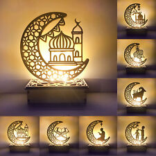 Eid Mubarak Wooden Ornament LED Battery Powered Ramadan Moon Party Table Decor picture