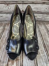 Nine West Women 9M Black Peep Toe 4 inch Cone Heels Button Dress Shoes picture